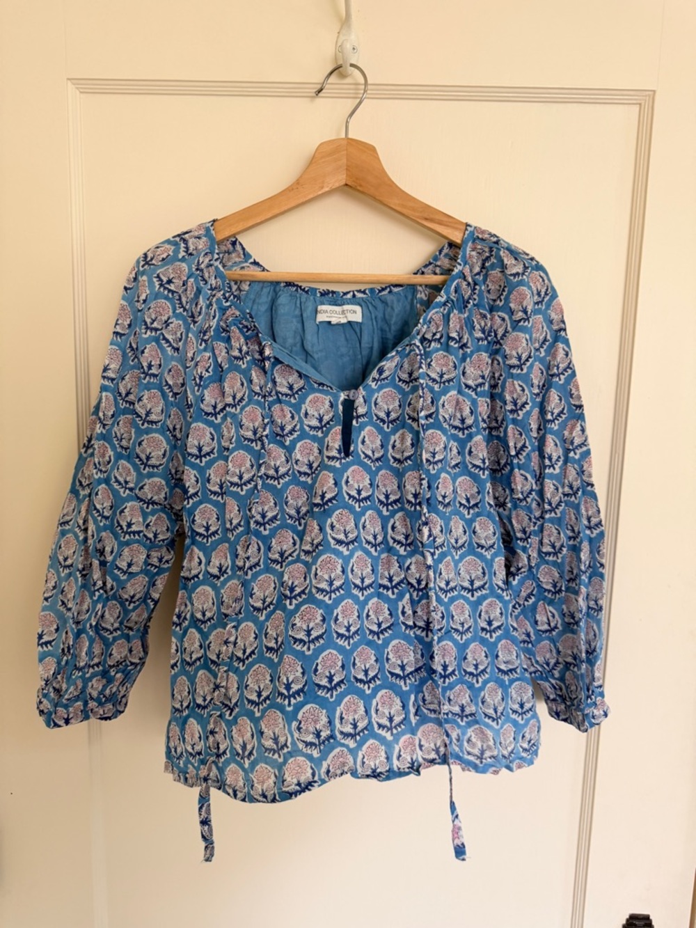 Emerson Fry India Collection Floral Blockprint 100% Organic Cotton Blouse -  XS